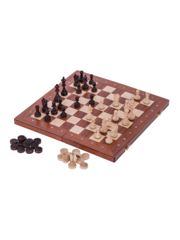 SQUARE - 2 in 1 - Échecs + Dames - XL - Acajou