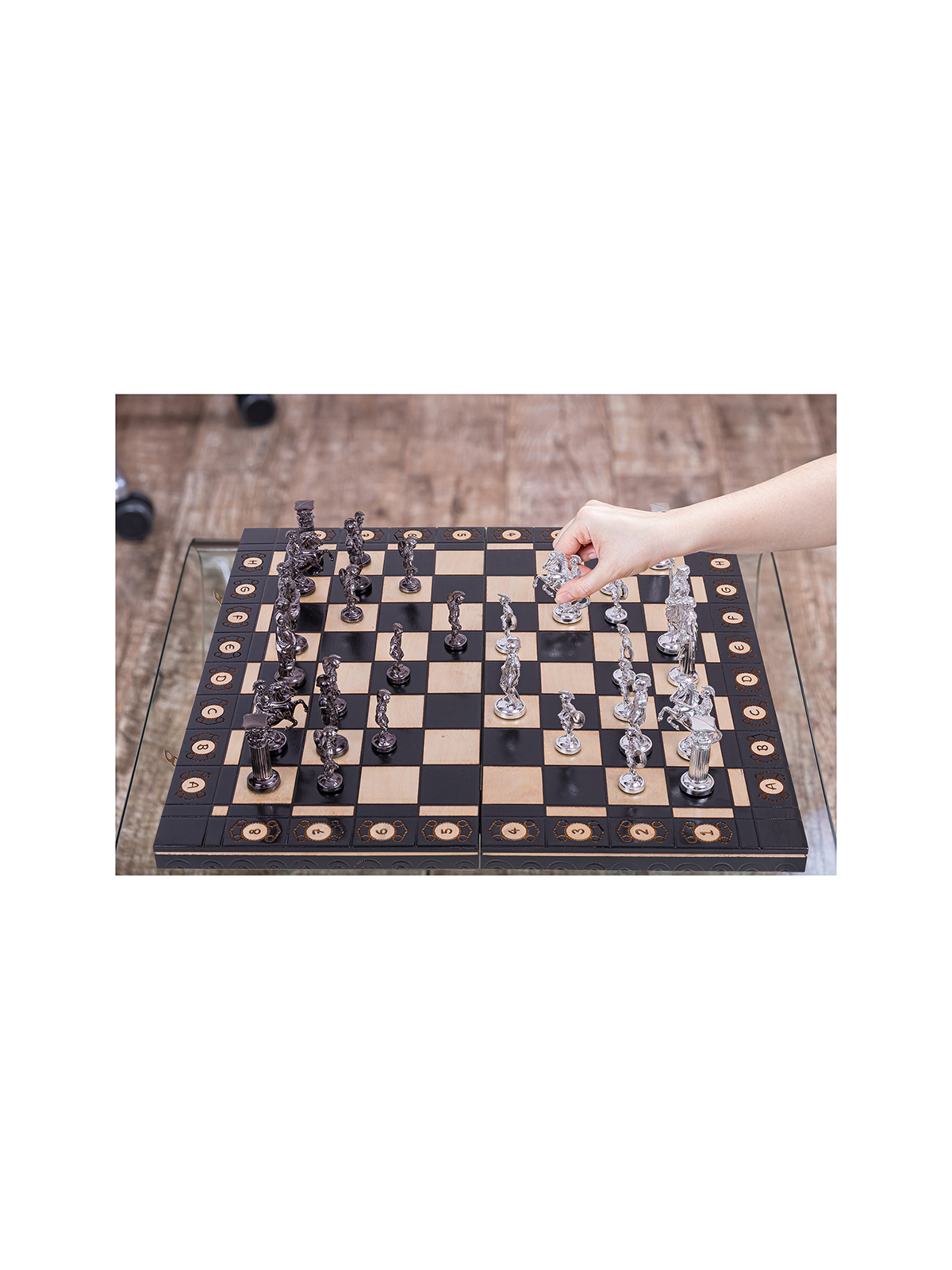 SQUARE - Wooden Chess Set Roman - Silver Edition - Online Chess Shop