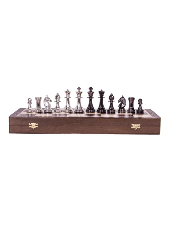 Schachbrett aus Holz Schach Schachspiel STAUNTON NR 6 Silver Edition SQUARE 