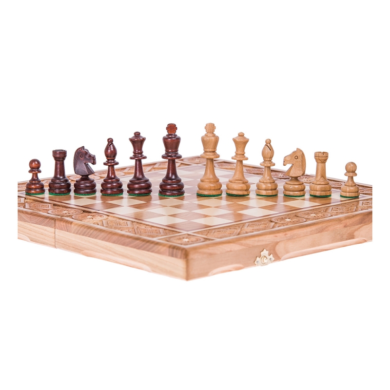 RUBIN Schachspiel SQUARE Schachbrett & Schachfiguren geschnitzt aus Holz 